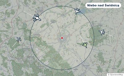 Mapa okolic miasta z sylwetkami samolotów — Niebo nad Świdnicą